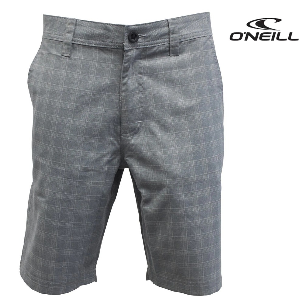 O'Neill Shorts Mens 30 Grey Plaid Standard Fit Hybrid Casual Surf Walkshorts
